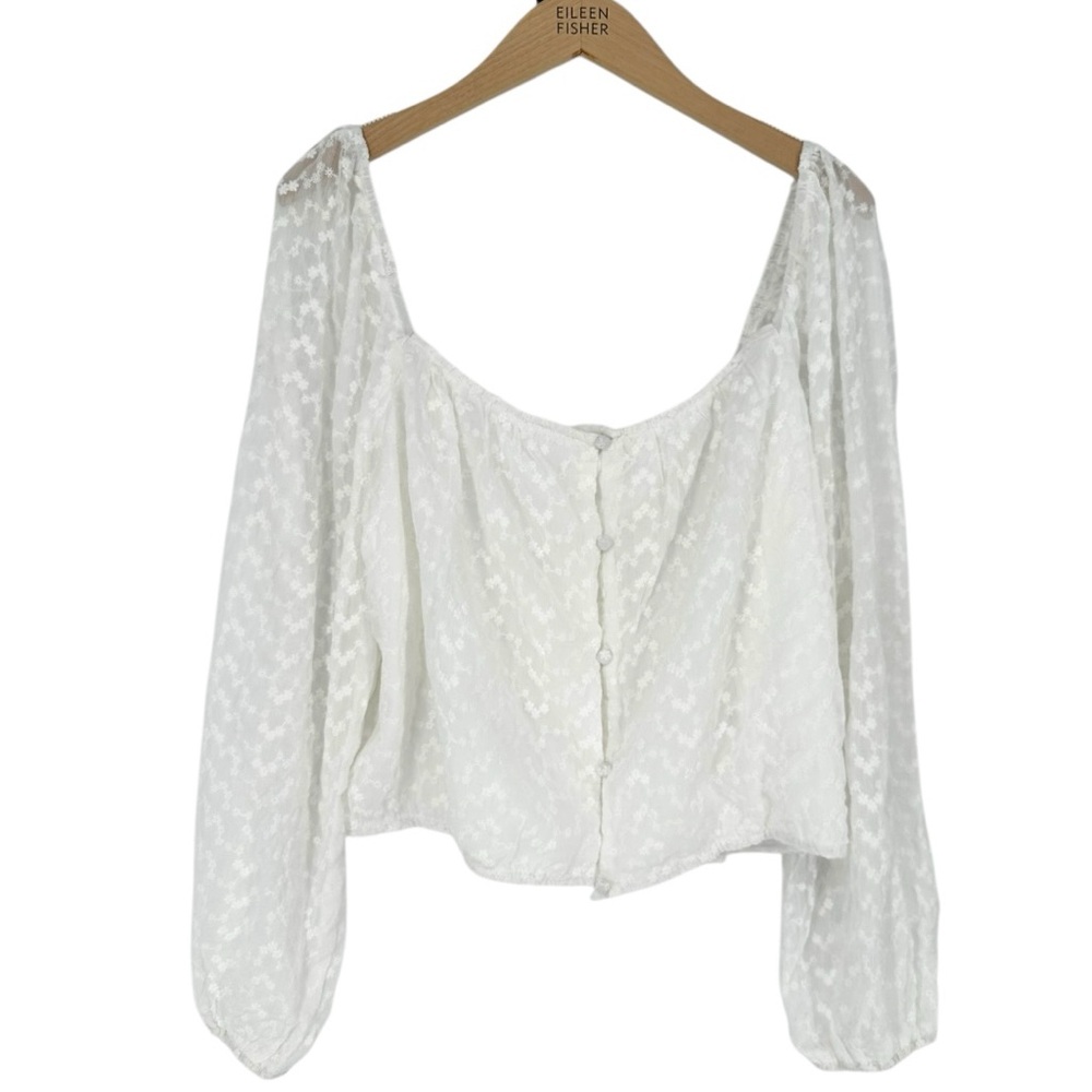 Heatherly White Cropped Floral Eyelet Long Balloon Sleeve Blouse size XXL NWT